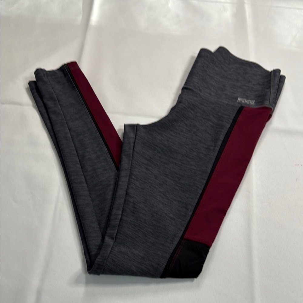 PINK Victoria's Secret Gray and Burgundy Leggings